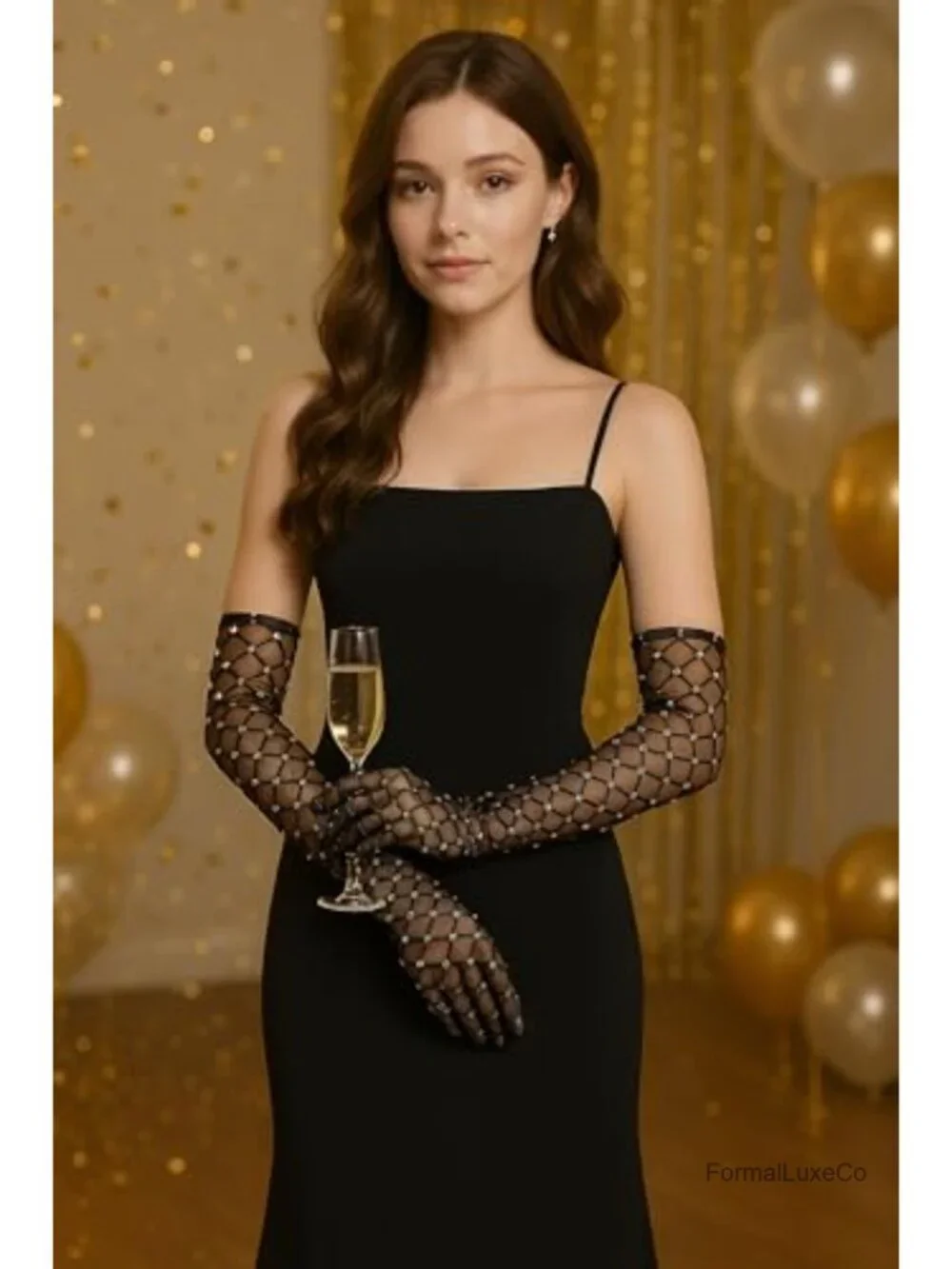 Mesh Sheer Gloves Sparkly Long Vintage Evening Stretchy Costume Gloves for Prom